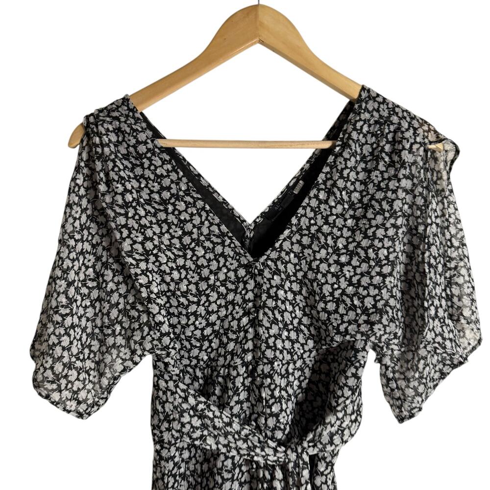 All Saints Ivy Gray Scatter Floral Print Belted Tie Waist A-Line Mini Dress Sz 2 - Picture 8 of 16